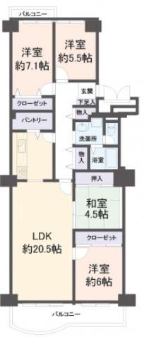 Floor plan. 4LDK, Price 21,400,000 yen, Footprint 100.46 sq m , Balcony area 10.24 sq m