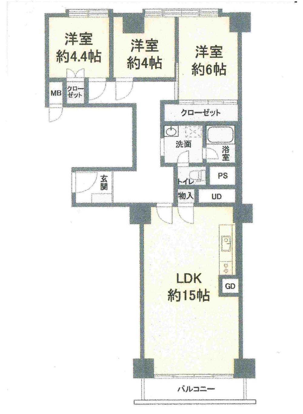 Floor plan. 3LDK, Price 16.8 million yen, Occupied area 79.16 sq m , Balcony area 3 sq m