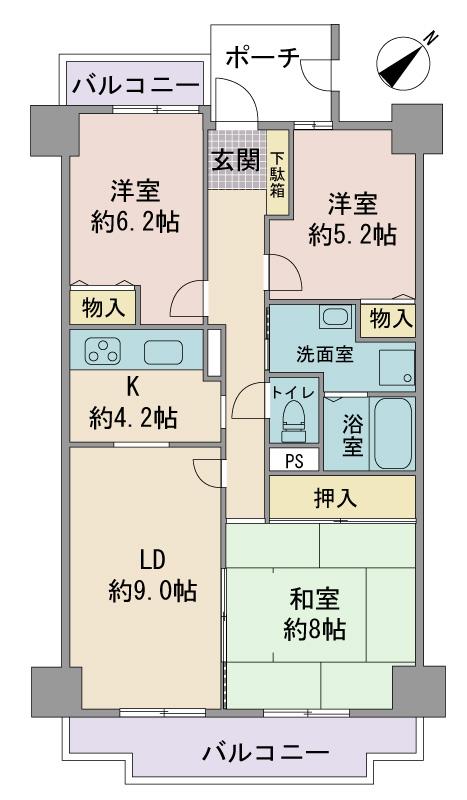 Floor plan. 3LDK, Price 17.8 million yen, Occupied area 75.66 sq m , Balcony area 12.91 sq m