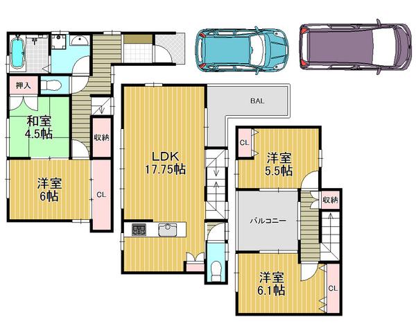 Floor plan. 39,800,000 yen, 4LDK, Land area 93.47 sq m , Building area 100.44 sq m