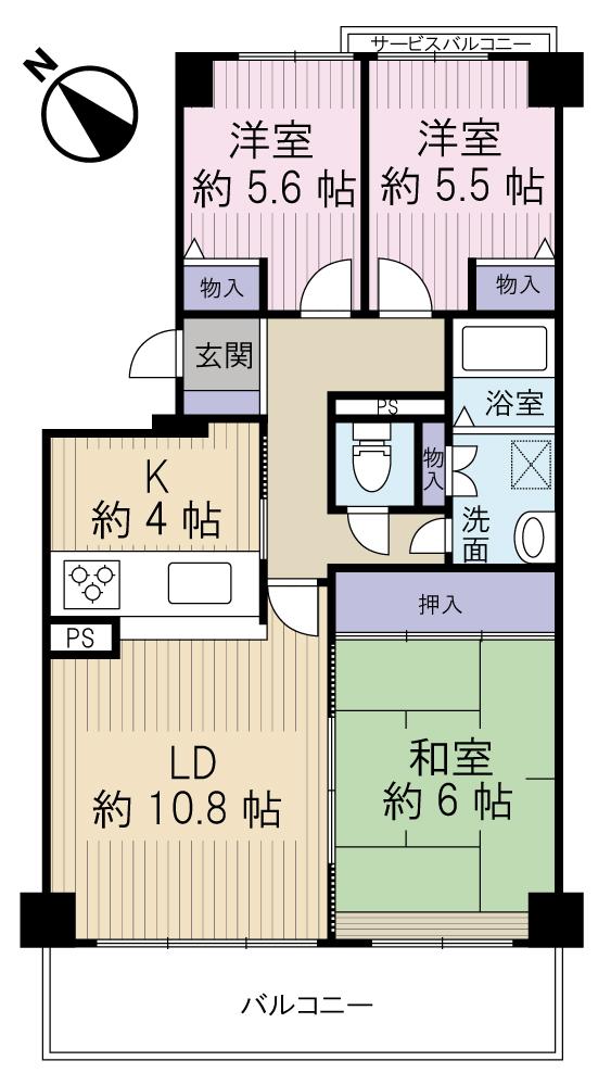 Floor plan. 3LDK, Price 16.8 million yen, Footprint 75.8 sq m , Balcony area 10.4 sq m