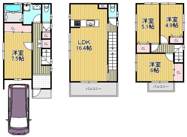 Floor plan. 36,800,000 yen, 4LDK, Land area 80 sq m , Building area 101.61 sq m is the abode of happy in town!