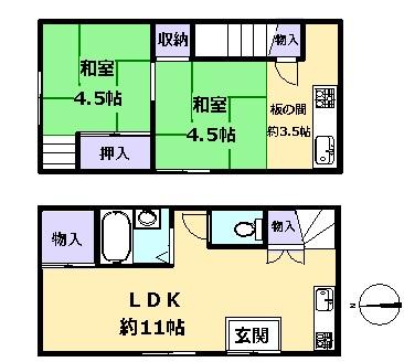 Floor plan. Price 8.8 million yen, 2LDK, Land area 32.52 sq m , Building area 45.22 sq m