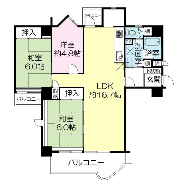 Floor plan. 3LDK, Price 26,300,000 yen, Occupied area 78.01 sq m , Balcony area 11.97 sq m