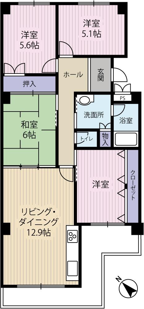 Floor plan. 4LDK, Price 12.5 million yen, Occupied area 79.84 sq m , Balcony area 11.95 sq m