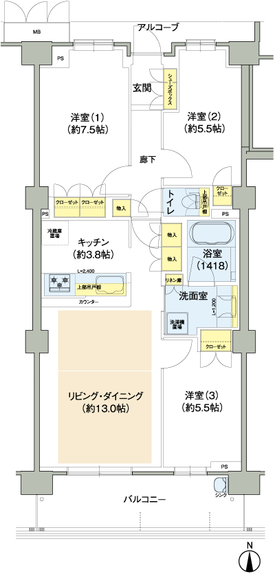Floor: 3LDK, occupied area: 75.41 sq m, Price: TBD