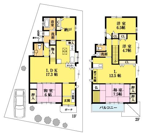 Floor plan. 42,800,000 yen, 5LDK + S (storeroom), Land area 150.3 sq m , Building area 136.64 sq m