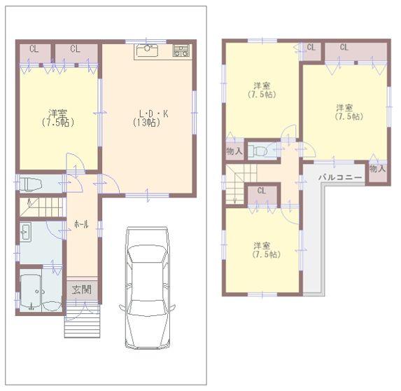 Floor plan. 28.8 million yen, 4LDK, Land area 100.06 sq m , Building area 106.11 sq m 4LDK Large floor housed there (LDK, Western-style)