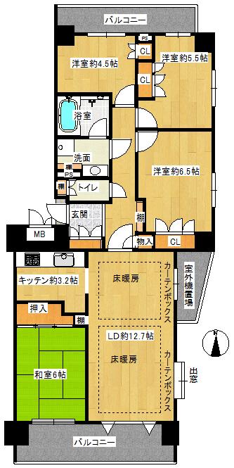 Floor plan. 4LDK, Price 34 million yen, Occupied area 85.51 sq m , Balcony area 15.38 sq m