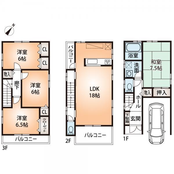 Floor plan. 29,800,000 yen, 4LDK, Land area 71.06 sq m , Building area 119.01 sq m with solar power, There will two parking.