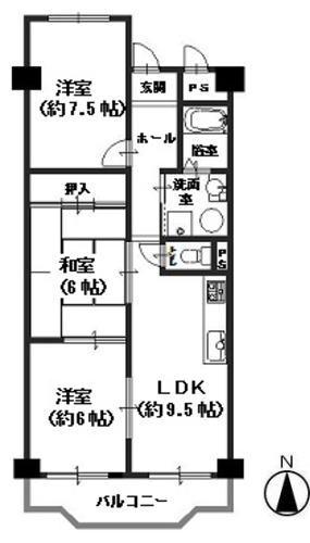 Floor plan. 3LDK, Price 8.8 million yen, Occupied area 63.72 sq m , Balcony area 6.12 sq m