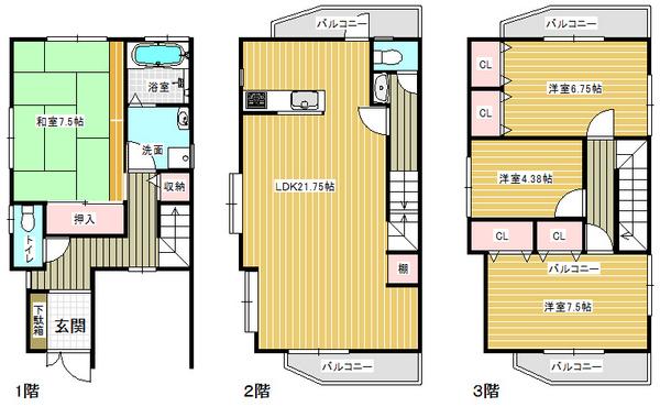 Floor plan. 27,800,000 yen, 4LDK, Land area 73.79 sq m , Building area 127.59 sq m