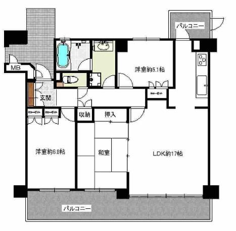 Floor plan. 3LDK, Price 29,800,000 yen, Occupied area 77.51 sq m , The balcony area 18.72 sq m living room and is equipped with a floor heating. It is a cold winter also insurmountable likely!