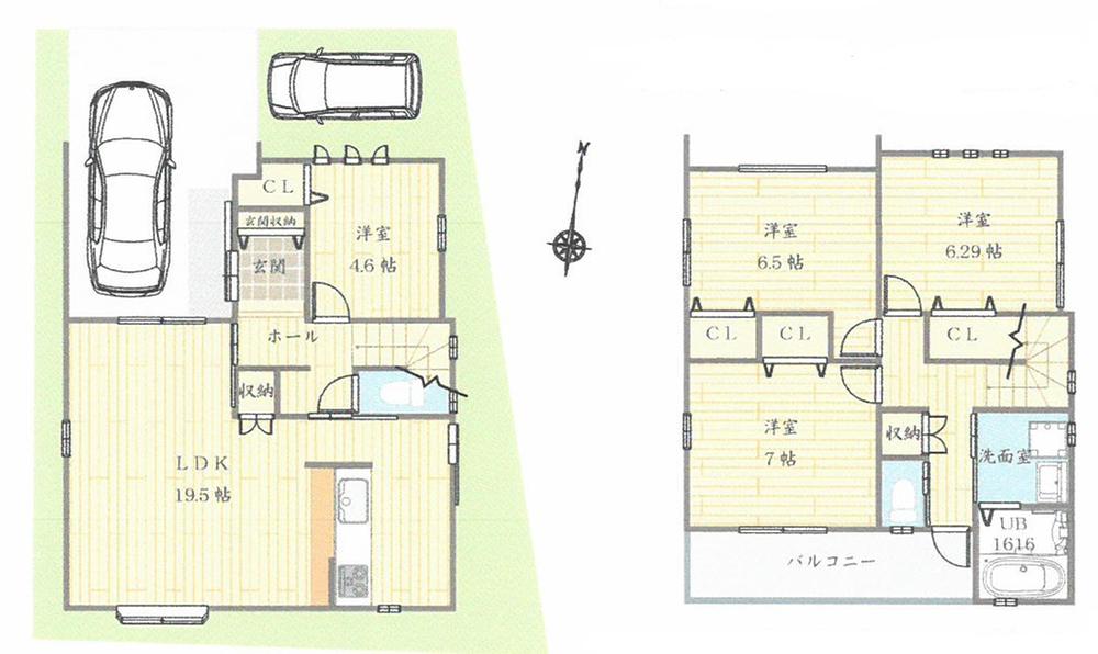 Floor plan. 45,800,000 yen, 4LDK, Land area 101.02 sq m , Building area 101.31 sq m whopping living 19 Jokoe Spacious south-facing house