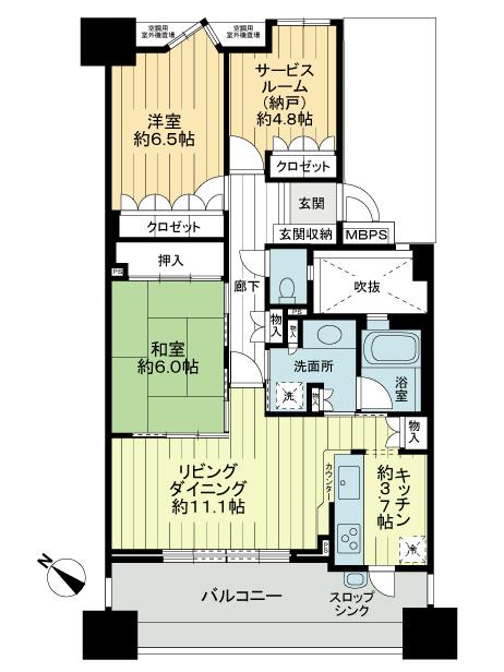 Floor plan. 2LDK + S (storeroom), Price 24,800,000 yen, Occupied area 75.42 sq m , Balcony area 14.33 sq m