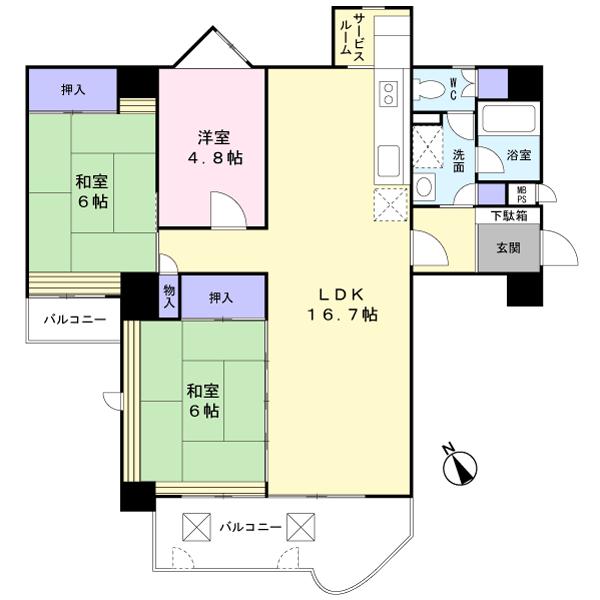 Floor plan. 3LDK, Price 26,300,000 yen, Occupied area 78.01 sq m , Balcony area 10.29 sq m