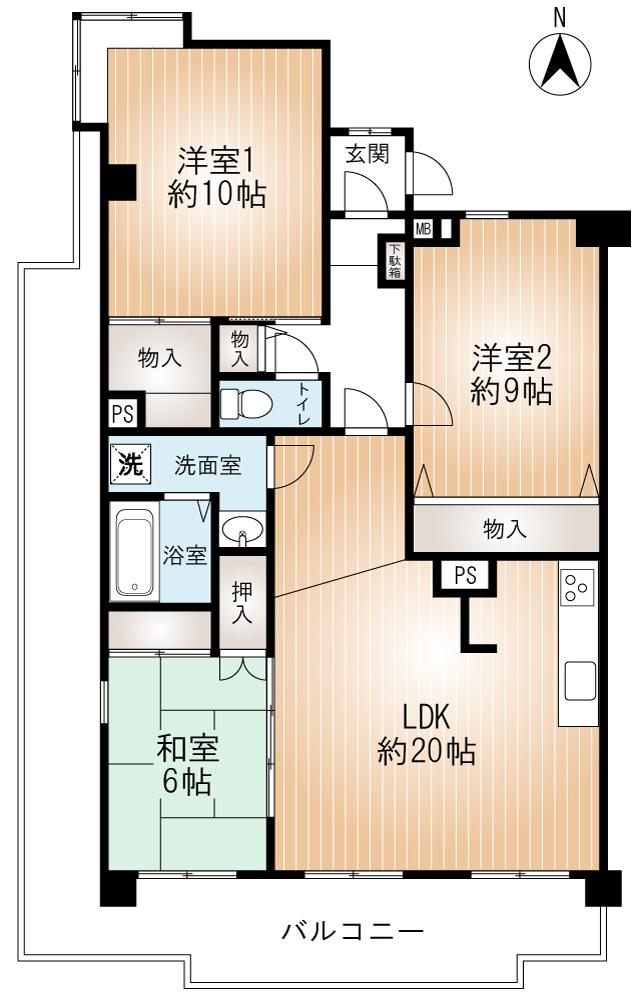 Floor plan. 3LDK, Price 24,900,000 yen, Occupied area 90.48 sq m , Balcony area 18 sq m