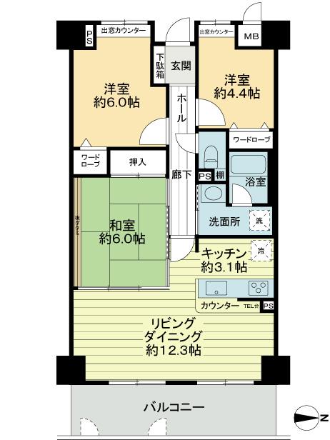 Floor plan. 3LDK, Price 18.9 million yen, Occupied area 73.95 sq m , Balcony area 11.7 sq m