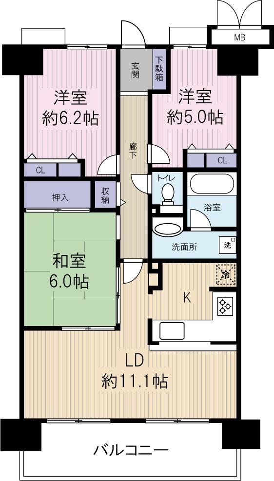 Floor plan. 3LDK, Price 22,800,000 yen, Occupied area 70.68 sq m , Balcony area 11.16 sq m