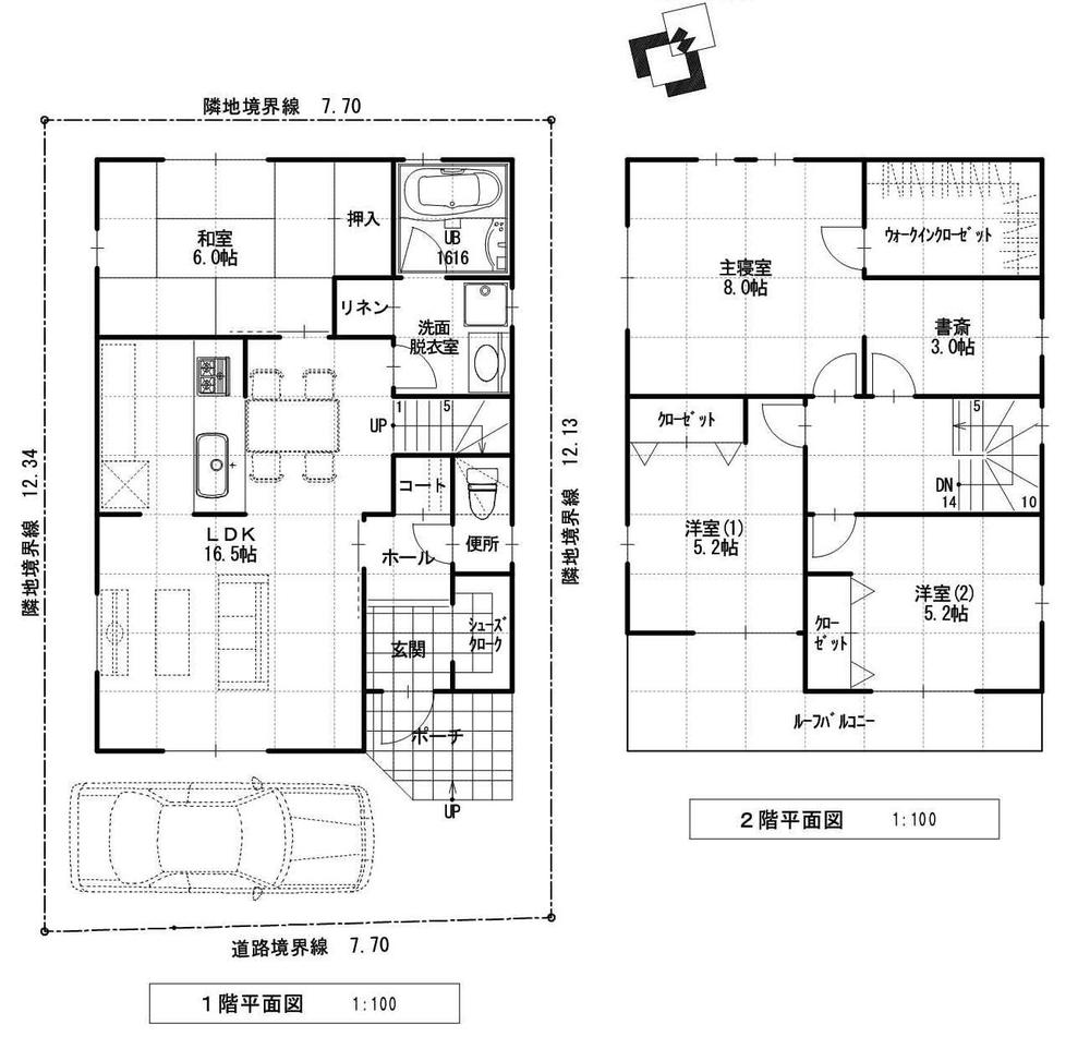 Compartment view + building plan example. Building plan example, Land price 21,380,000 yen, Land area 94.27 sq m , Building price 18,490,000 yen, Building area 103.23 sq m