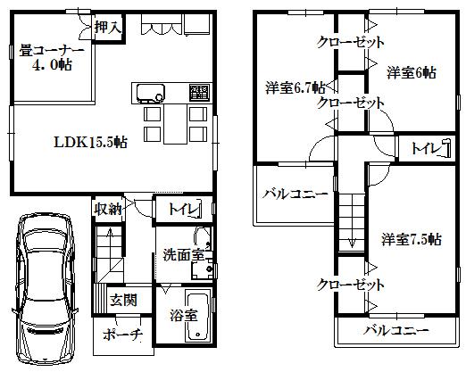 Floor plan. 37.5 million yen, 4LDK, Land area 79.51 sq m , Building area 89.7 sq m
