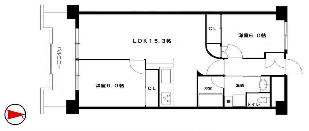 Floor plan. 2LDK, Price 16.8 million yen, Footprint 60.5 sq m , Balcony area 9.15 sq m