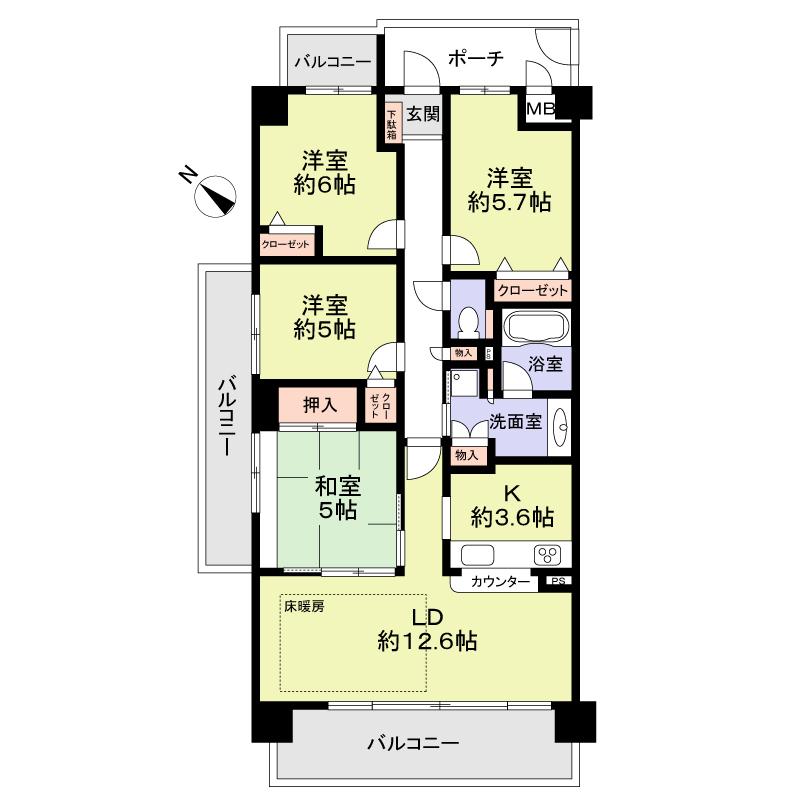 Floor plan. 4LDK, Price 28.8 million yen, Occupied area 81.74 sq m , Balcony area 20.36 sq m