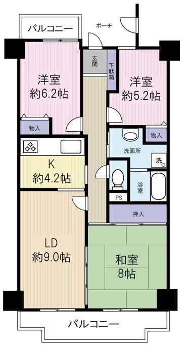 Floor plan. 3LDK, Price 17.8 million yen, Occupied area 75.66 sq m , Balcony area 12.91 sq m