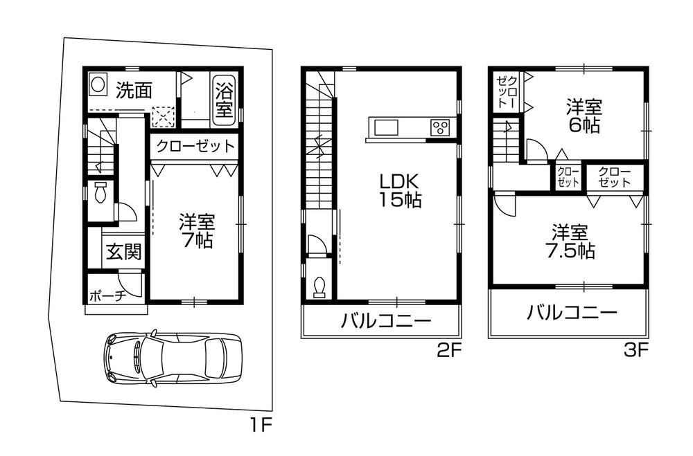 Building plan example (floor plan). Stories 3LDK plan view Land + building = 29,800,000 yen Total built 87.47 sq m