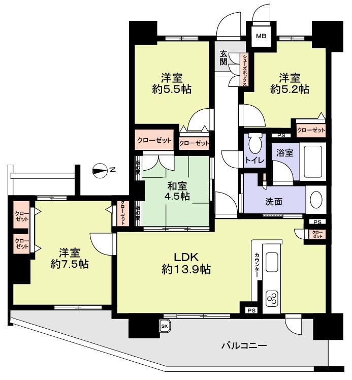 Floor plan. 4LDK, Price 28.5 million yen, Occupied area 81.59 sq m , Balcony area 17.33 sq m