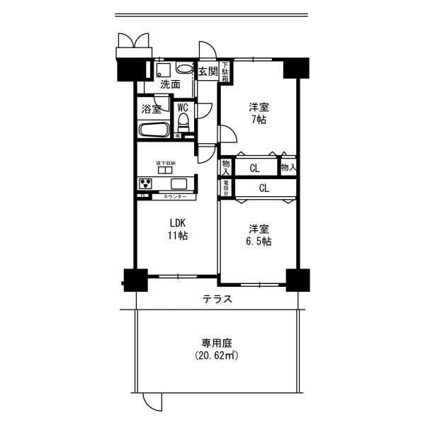 Floor plan. 2LDK, Price 15.9 million yen, Occupied area 56.73 sq m