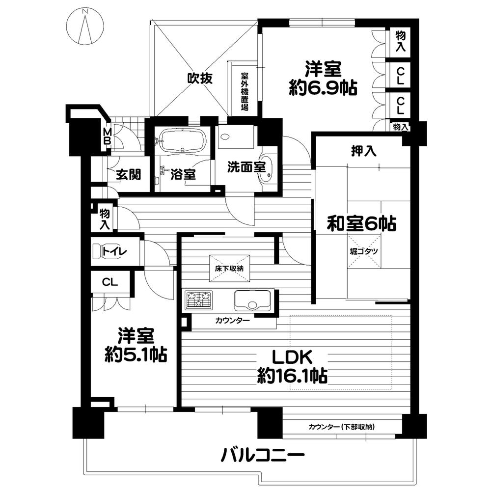 Floor plan. 3LDK, Price 29,900,000 yen, Occupied area 79.65 sq m , Balcony area 14.61 sq m
