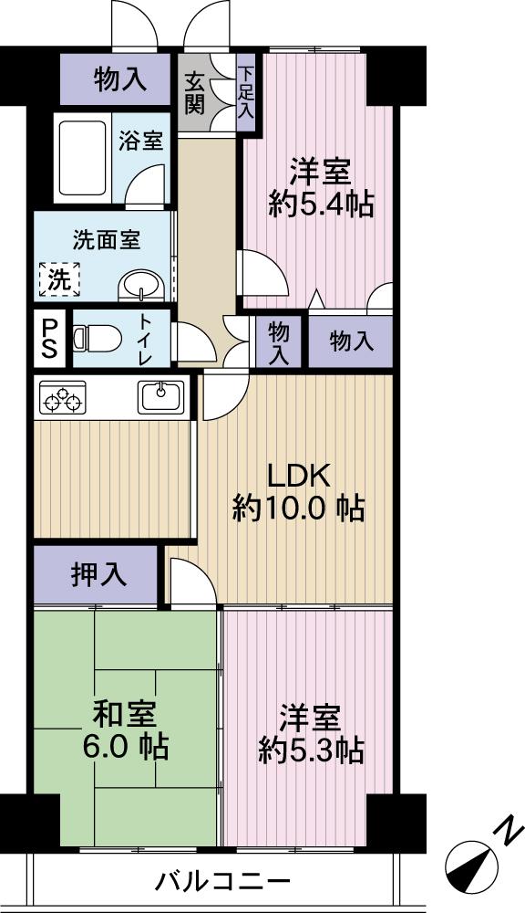 Floor plan. 3LDK, Price 17.5 million yen, Occupied area 63.28 sq m , Balcony area 6.72 sq m