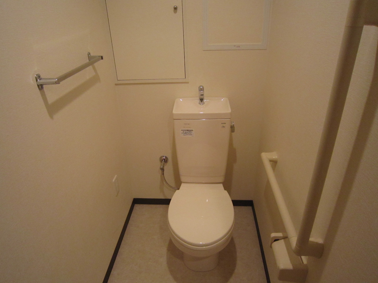 Toilet. Easy-to-use toilet with a shelf or handrail
