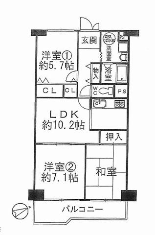 Floor plan. 3LDK, Price 11.8 million yen, Footprint 66 sq m , Balcony area 7.98 sq m Floor