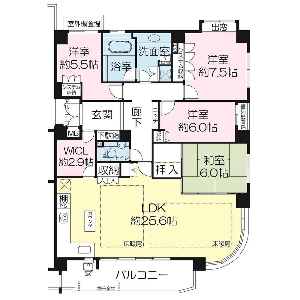 Floor plan. 4LDK + S (storeroom), Price 64,800,000 yen, The area occupied 120.1 sq m , Balcony area 12.79 sq m