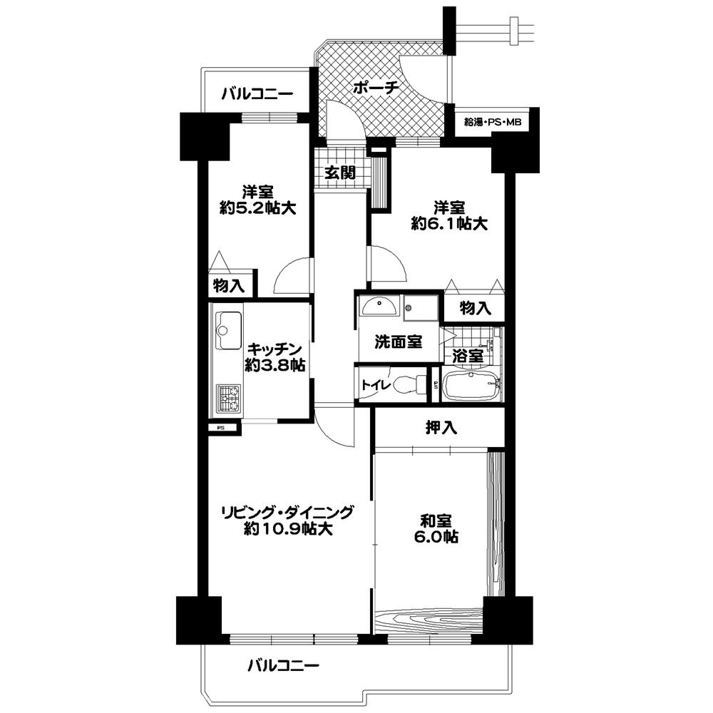 Floor plan. 3LDK, Price 15.8 million yen, Occupied area 75.55 sq m , Balcony area 11.98 sq m