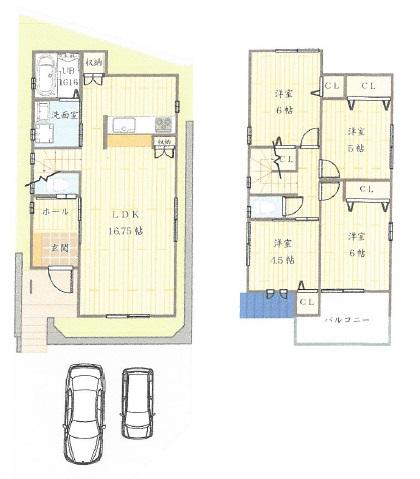 Floor plan. 45,800,000 yen, 4LDK, Land area 108.1 sq m , Some living is 19 pledge more than building area 94.77 sq m 4LDK