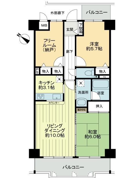 Floor plan. 2LDK + S (storeroom), Price 14.8 million yen, Footprint 65.4 sq m , Balcony area 11.36 sq m