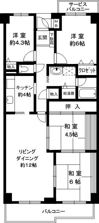 Floor plan. 4LDK, Price 16,900,000 yen, Occupied area 81.29 sq m , Balcony area 12.53 sq m 4LDK type