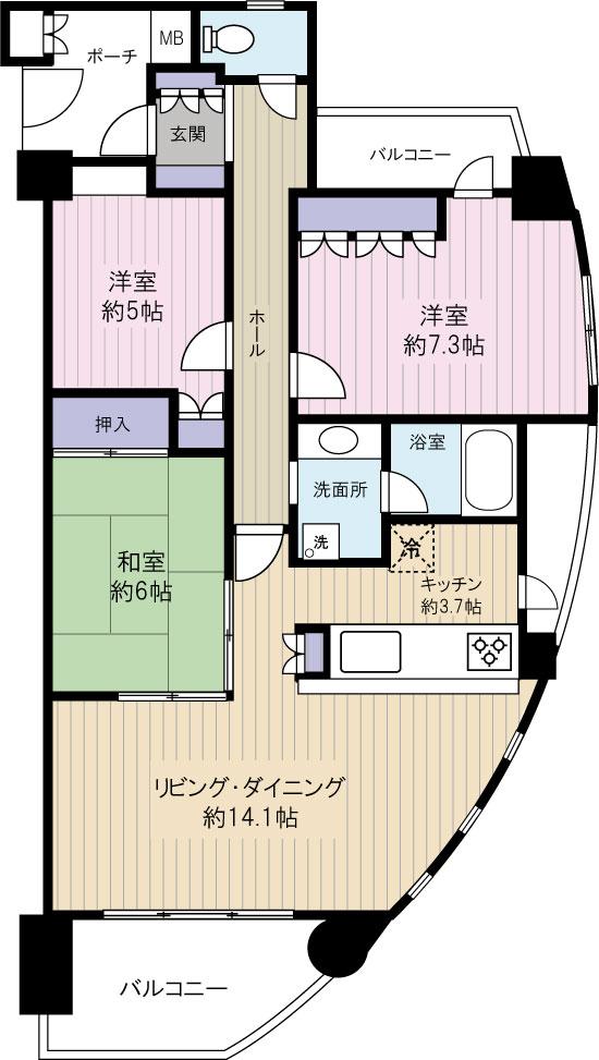 Floor plan. 3LDK, Price 23.8 million yen, Occupied area 79.84 sq m , Balcony area 14.7 sq m
