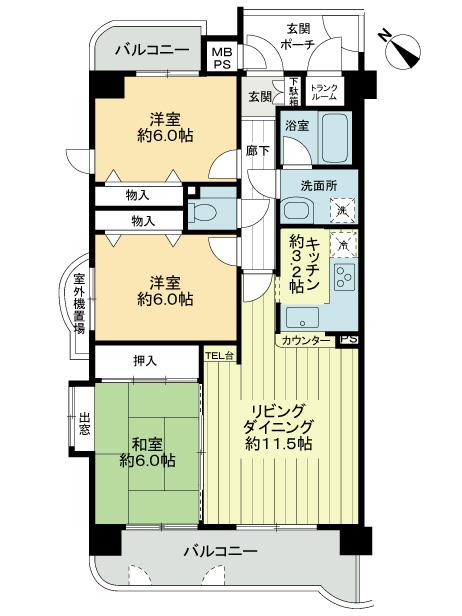 Floor plan. 3LDK, Price 24,800,000 yen, Occupied area 73.44 sq m , Balcony area 13.05 sq m