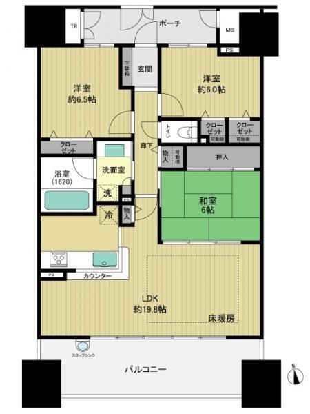 Floor plan. 3LDK, Price 43,500,000 yen, Occupied area 84.52 sq m , Balcony area 15.8 sq m