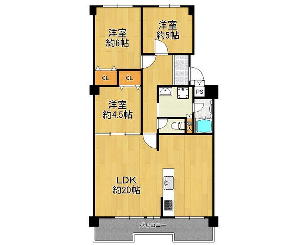 Floor plan. 3LDK, Price 15.3 million yen, Occupied area 75.07 sq m , Residence of the balcony area 10.8 sq m 3LDK, LDK is spacious 20 tatami mats!