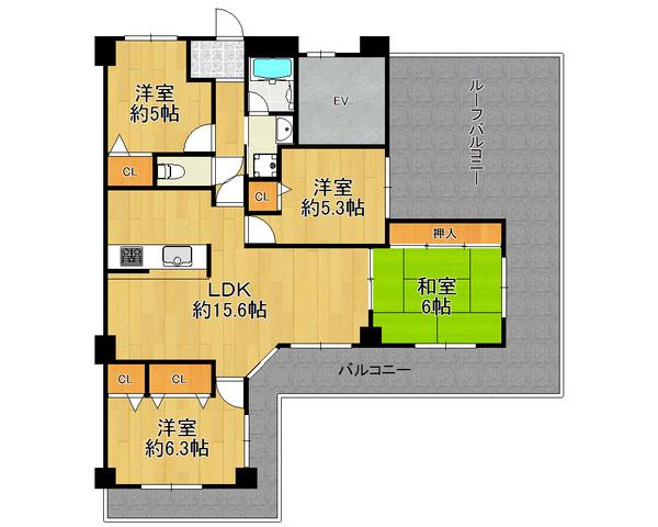 Floor plan. 4LDK, Price 25,800,000 yen, Footprint 80.84 4LDK of sq m roof balcony