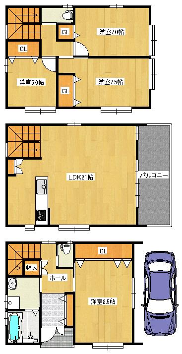 Floor plan. 35,300,000 yen, 4LDK, Land area 74.04 sq m , Building area 120.1 sq m   ◆ Floor plan
