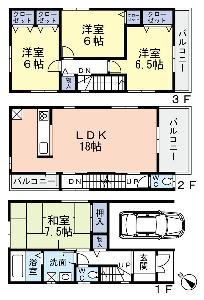Floor plan. (Building 2), Price 29,800,000 yen, 4LDK, Land area 71.06 sq m , Building area 119.01 sq m