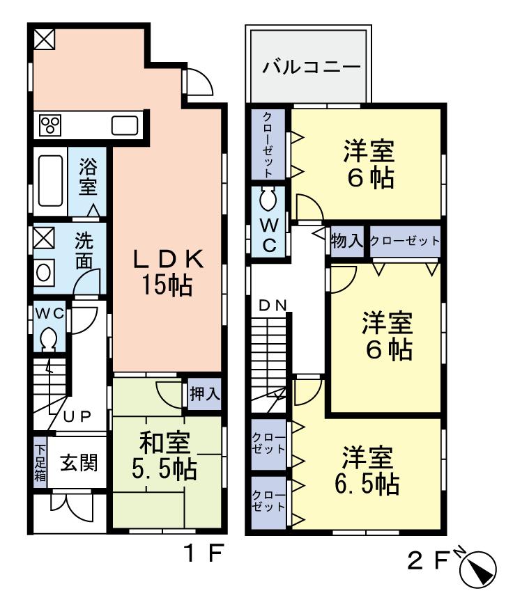 Floor plan. (6 Building), Price 30,800,000 yen, 4LDK, Land area 100.33 sq m , Building area 93.15 sq m