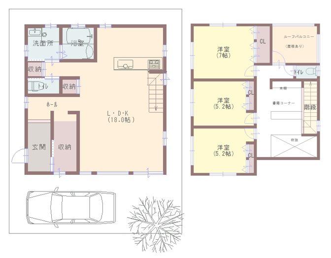 Building plan example (floor plan). Building plan example (No. 6 locations) Building Price 16.5 million yen, Building area 105.99 sq m