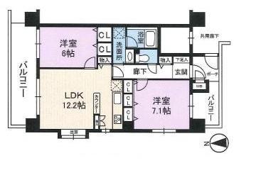 Floor plan. 2LDK, Price 19.5 million yen, Occupied area 57.97 sq m , Balcony area 15.96 sq m